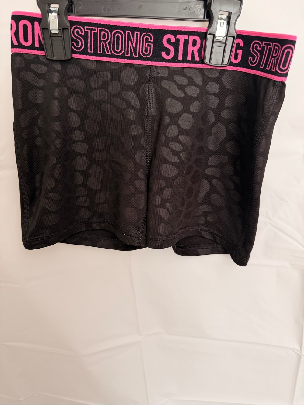 Danskin Now Black Shorts with Pink 'STRONG' Waistband